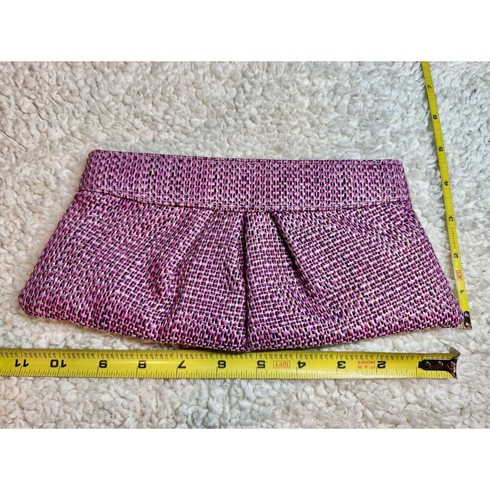 Lauren Merkin Pink Plaid Woven Clutch Pleated Evening Bag Designer Preppy 11" - Picture 4 of 12